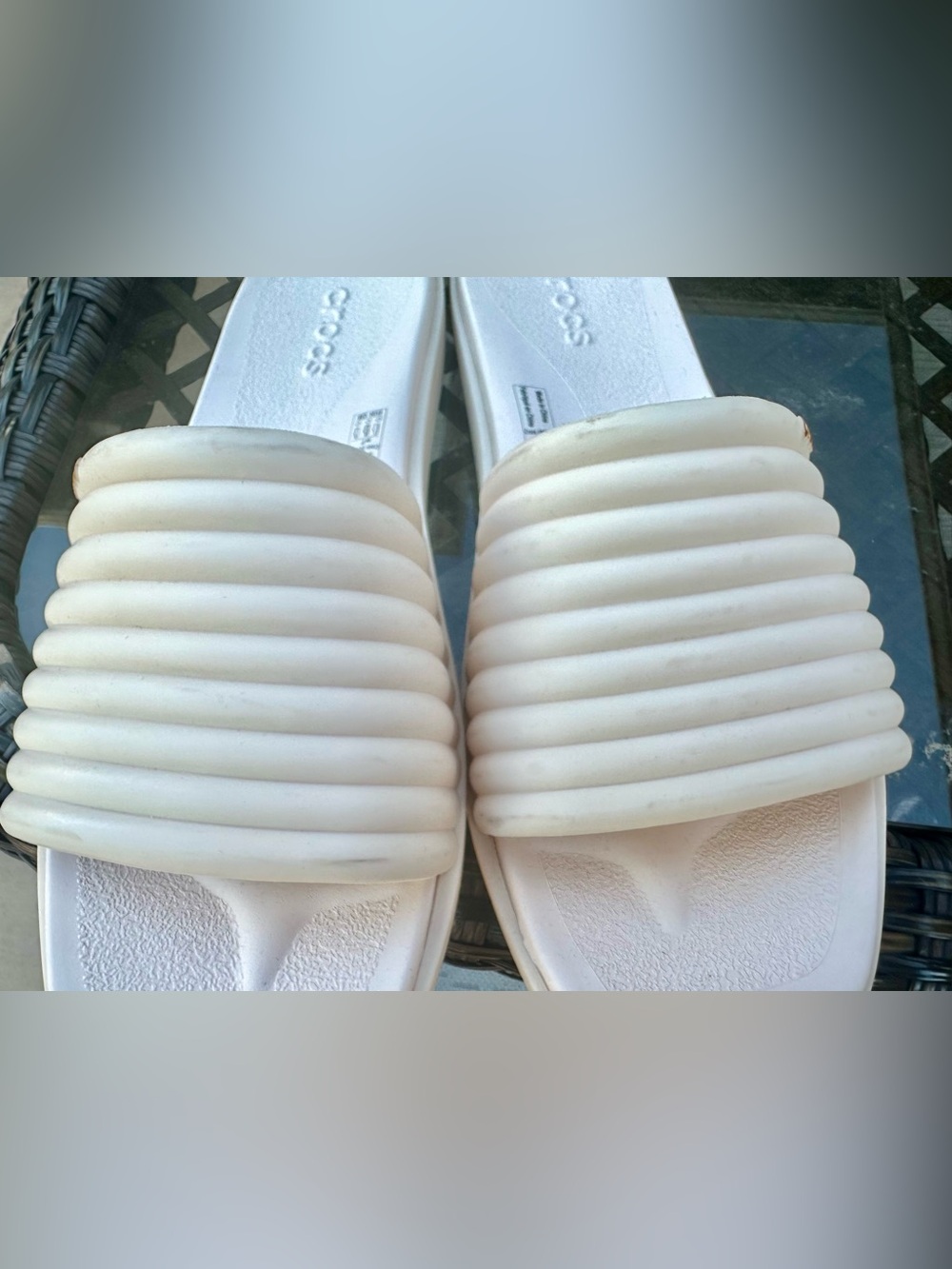 CROCS Ribbed Slide Sandals in Cream White - Picture 2 of 8